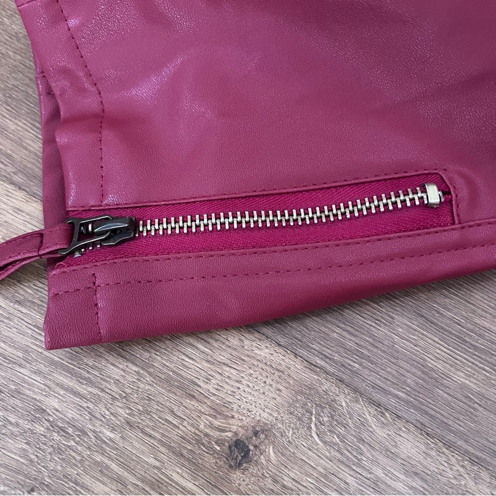 Women's Faux Leather Red Moto Jacket - Picture 8 of 9